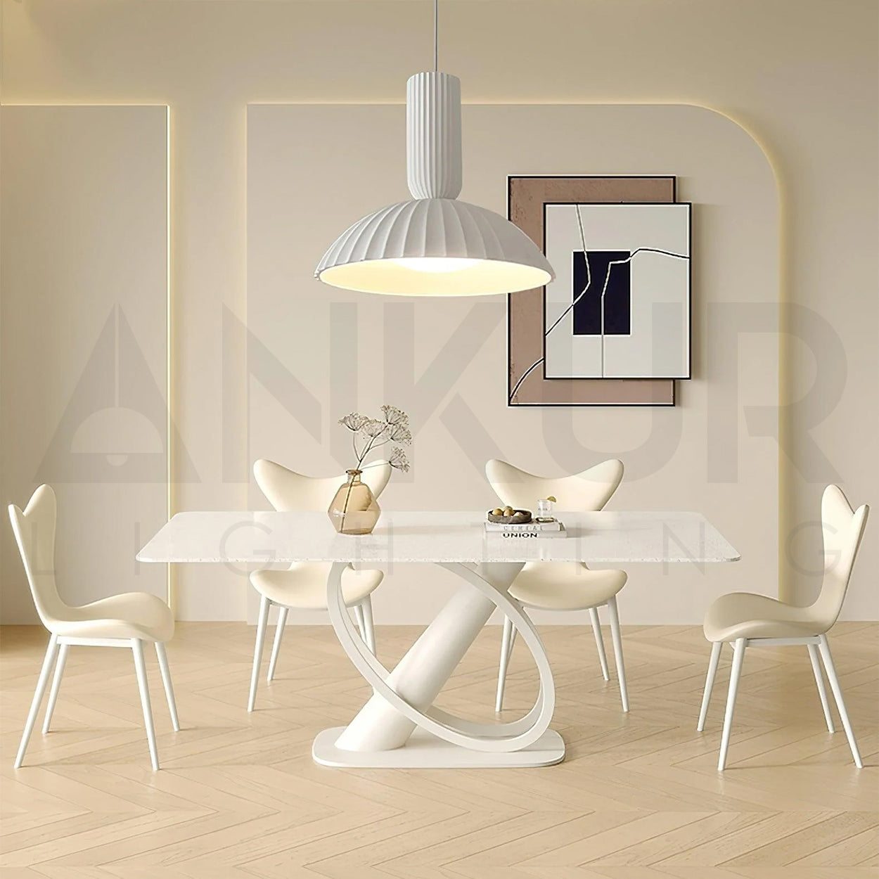 ANKUR WILLOW FLUTED WHITE CERAEMIC PORCELAIN DOME PENDANT LIGHT