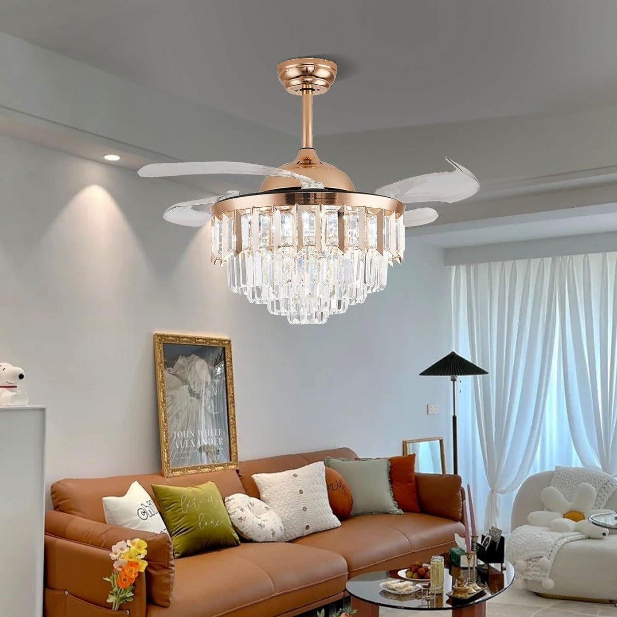 ANKUR BREEZO CRYSTAL LED CEILING FAN WITH CRYSTAL CHANDELIER AND REMOTE CONTROLLER 42 INCHES MODERM FANDELIER