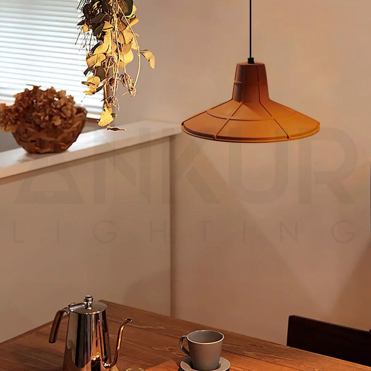 ANKUR HELIOS REDDISH BROWN MICROCEMENT LAMPSHADE CONCRETE PENDANT LIGHT