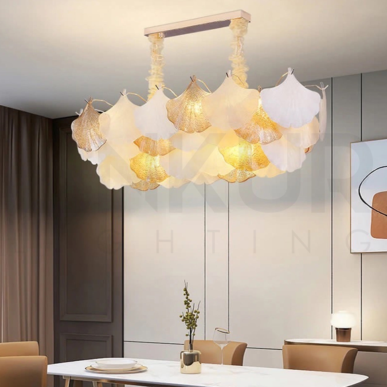 ANKUR GILDEDGLOW FRENCH FLOWER CRYSTAL ART GLASS RECTANGLE CHANDELIER