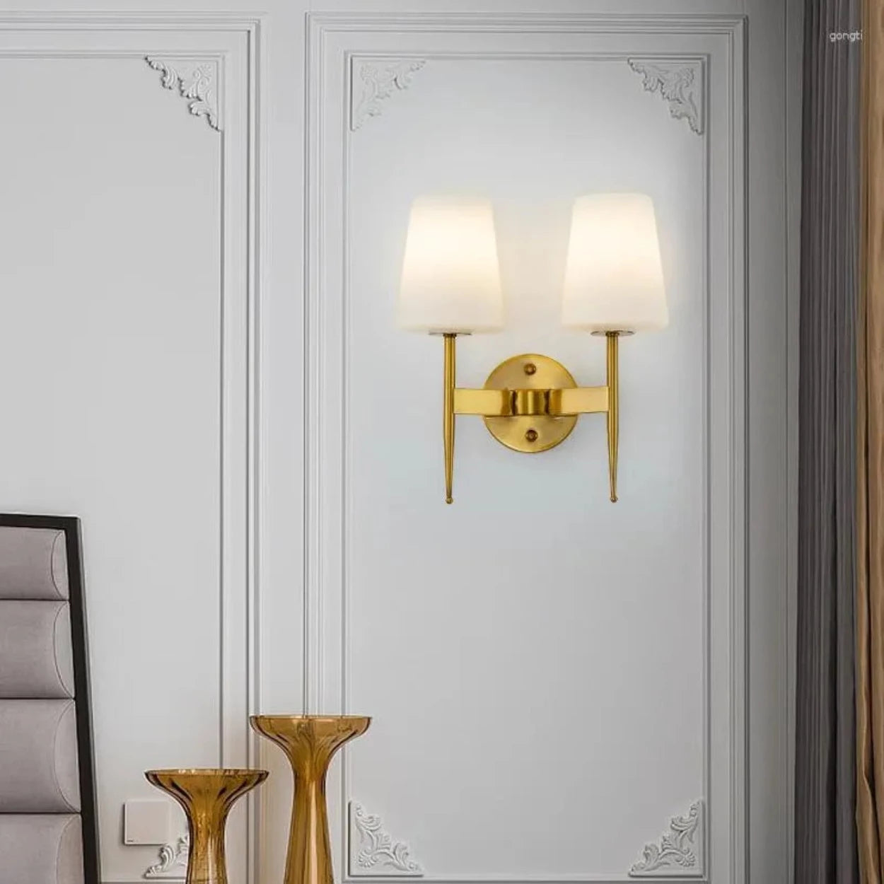 ANKUR GRACE ELEGANT WHITE GLASS AND METAL WALL LIGHT SINGLE AND DOUBLE LAMP OPTIONS