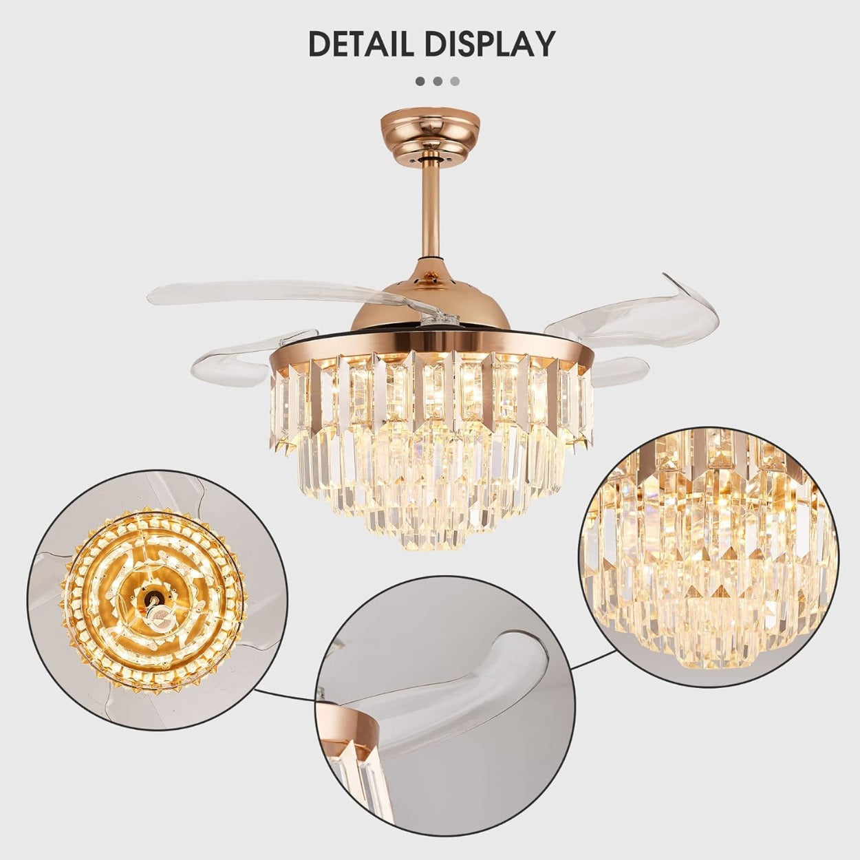 ANKUR BREEZO CRYSTAL LED CEILING FAN WITH CRYSTAL CHANDELIER AND REMOTE CONTROLLER 42 INCHES MODERM FANDELIER