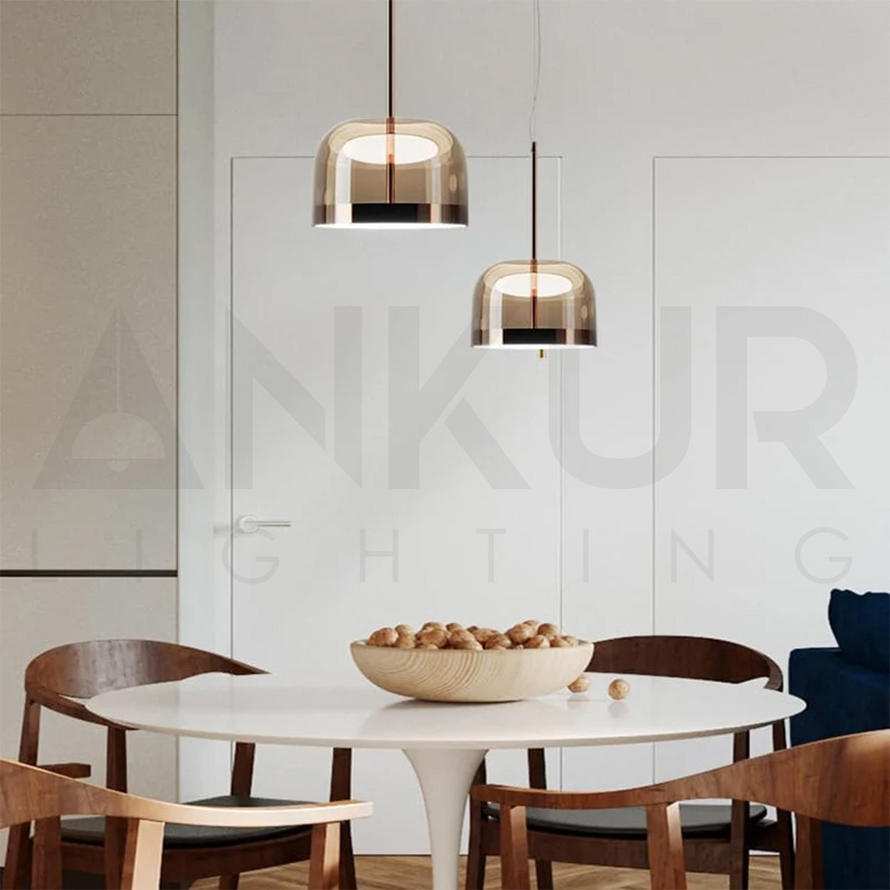 ANKUR BERLIN COPPER FINISH METAL AND AMBER GLASS LED PENDANT LIGHT
