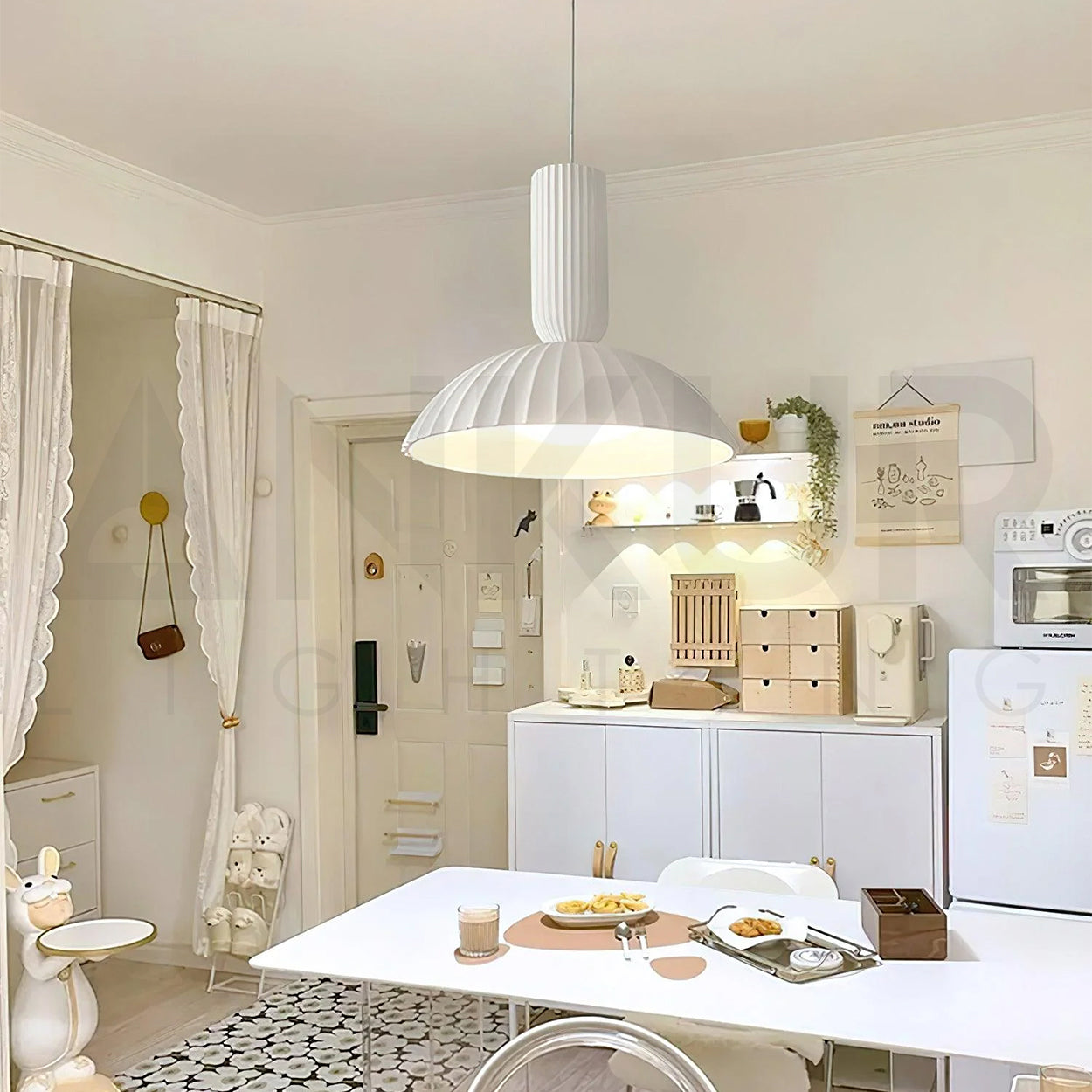 ANKUR WILLOW FLUTED WHITE CERAEMIC PORCELAIN DOME PENDANT LIGHT