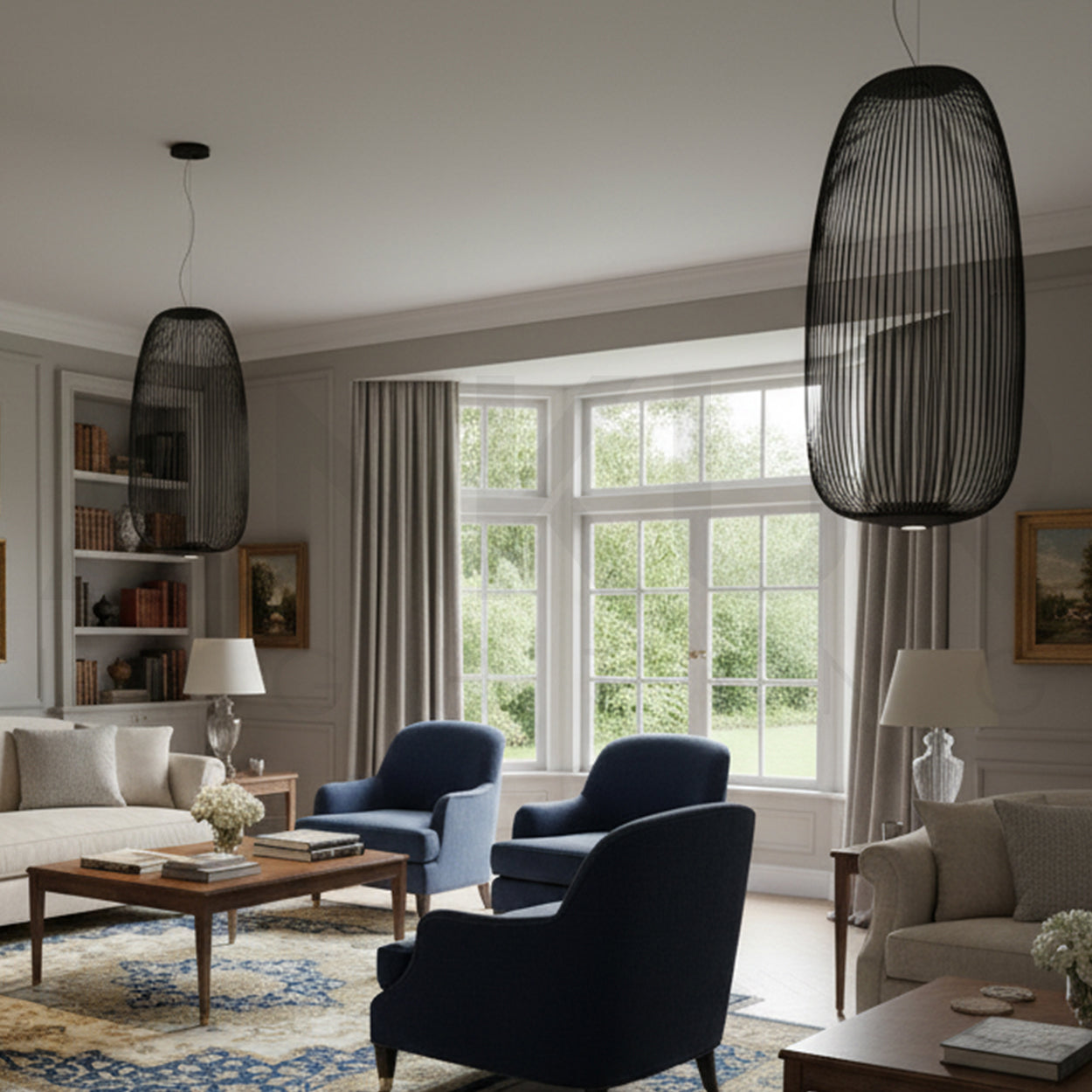 ANKUR ECHO MODERN DESIGNER SPOKES BLACK FINISH METAL BASED HANGING LIGHT FOR HOME LIGHTING