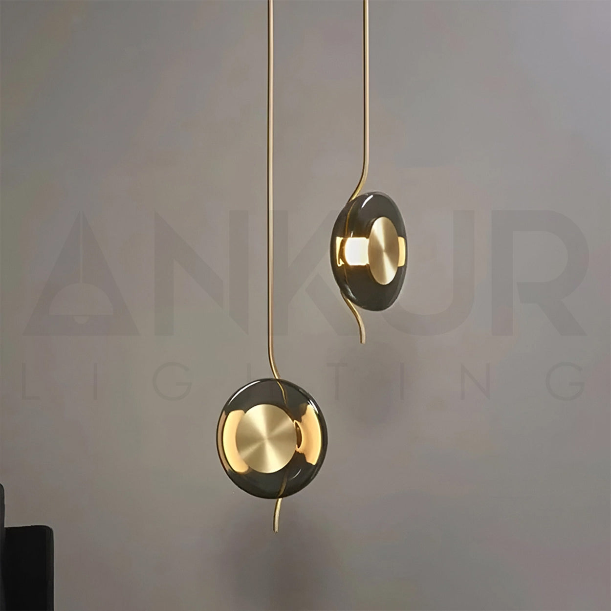 ANKUR LUCE ANTIQUE BRASS FINISH MODERN SMOKE GLASS HANGING LIGHT FOR HOME LIGHTING