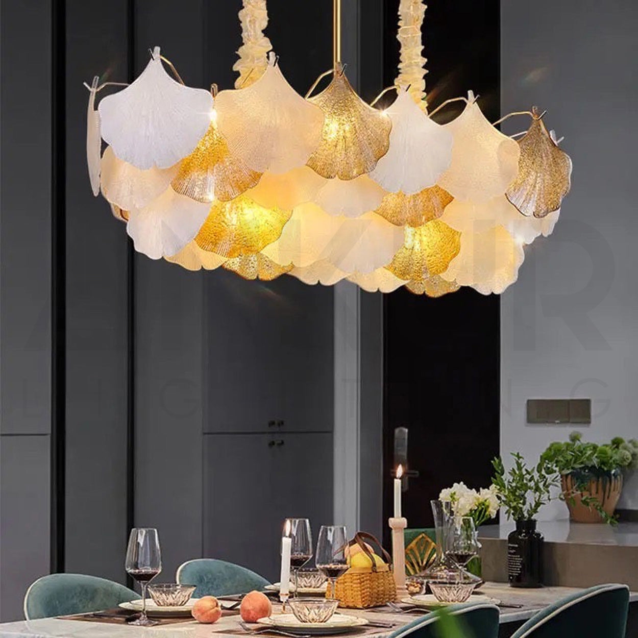 ANKUR GILDEDGLOW FRENCH FLOWER CRYSTAL ART GLASS RECTANGLE CHANDELIER