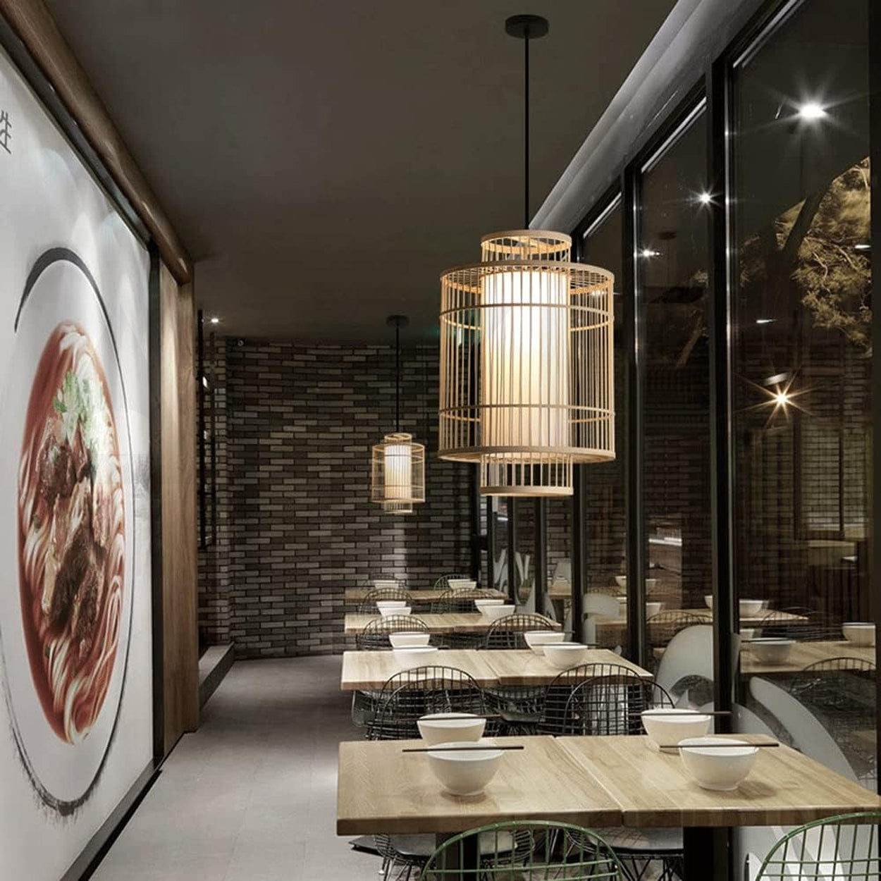 ANKUR SLAVIC NATURAL BAMBOO CANE AND FABRIC HANDMADE PENDANT LIGHT