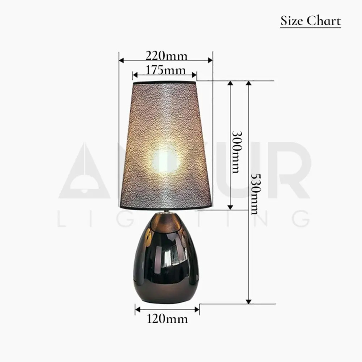 ANKUR NOIR GLOSSY FINISH METAL BEDSIDE TABLE LAMP