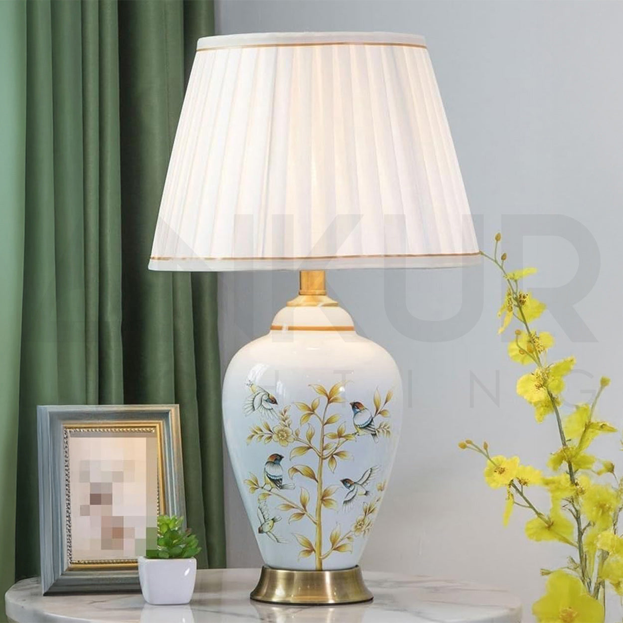 ANKUR KEYSTONE MODERN HAND PAINTED CERAMIC BEDSIDE TABLE LAMP