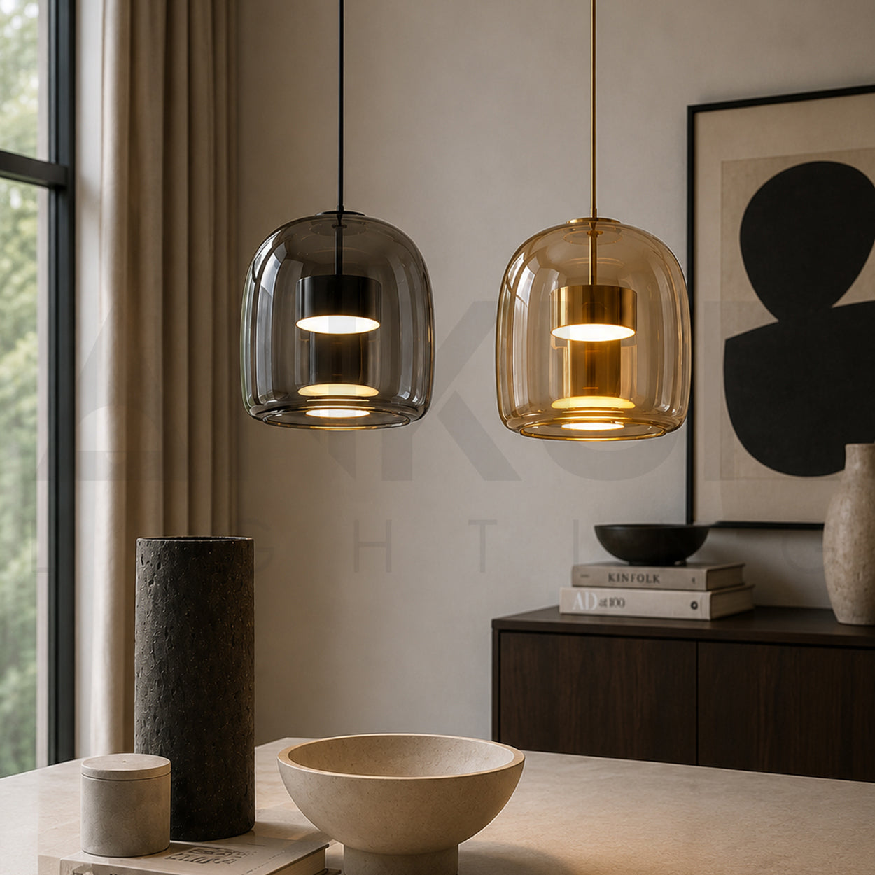 ANKUR GLOW BELL MODERN GLASS WITH METAL LED PENDANT LIGHT