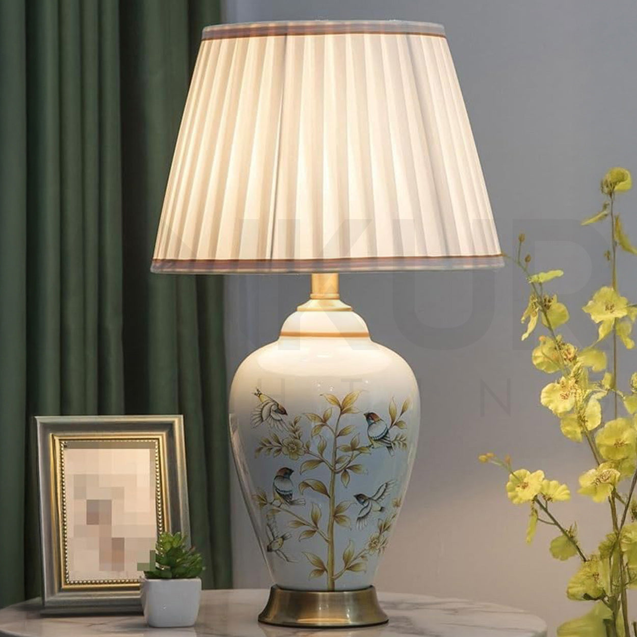 ANKUR KEYSTONE MODERN HAND PAINTED CERAMIC BEDSIDE TABLE LAMP