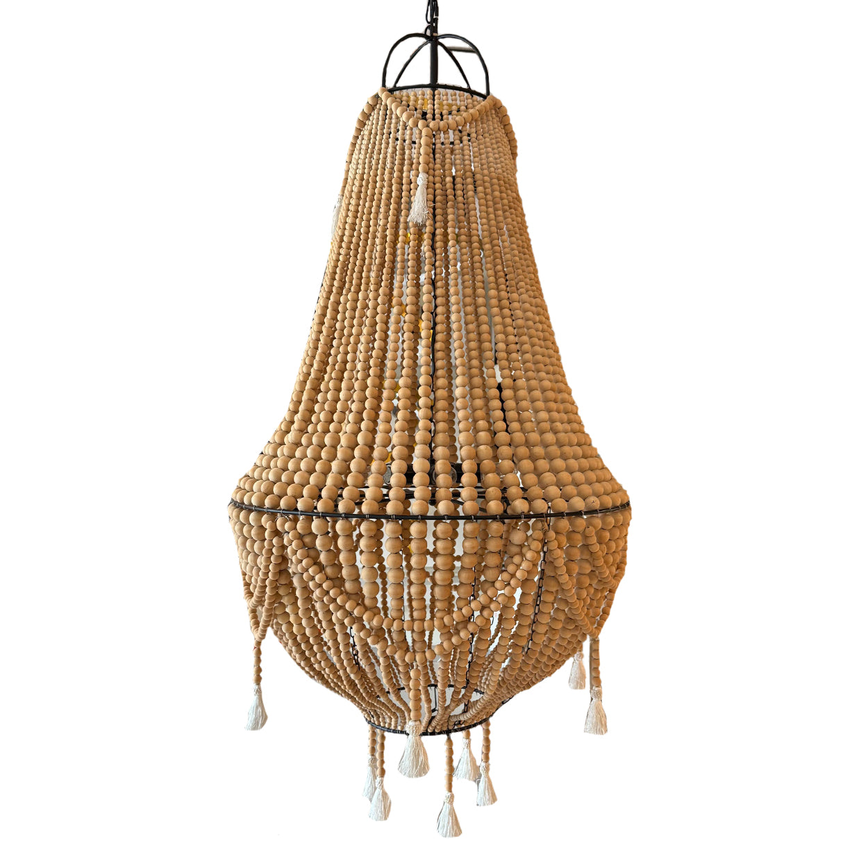 ANKUR BOHEMIAN DOUBLE HEIGHT WOOD AND METAL SPIRITUAL CHANDELIER