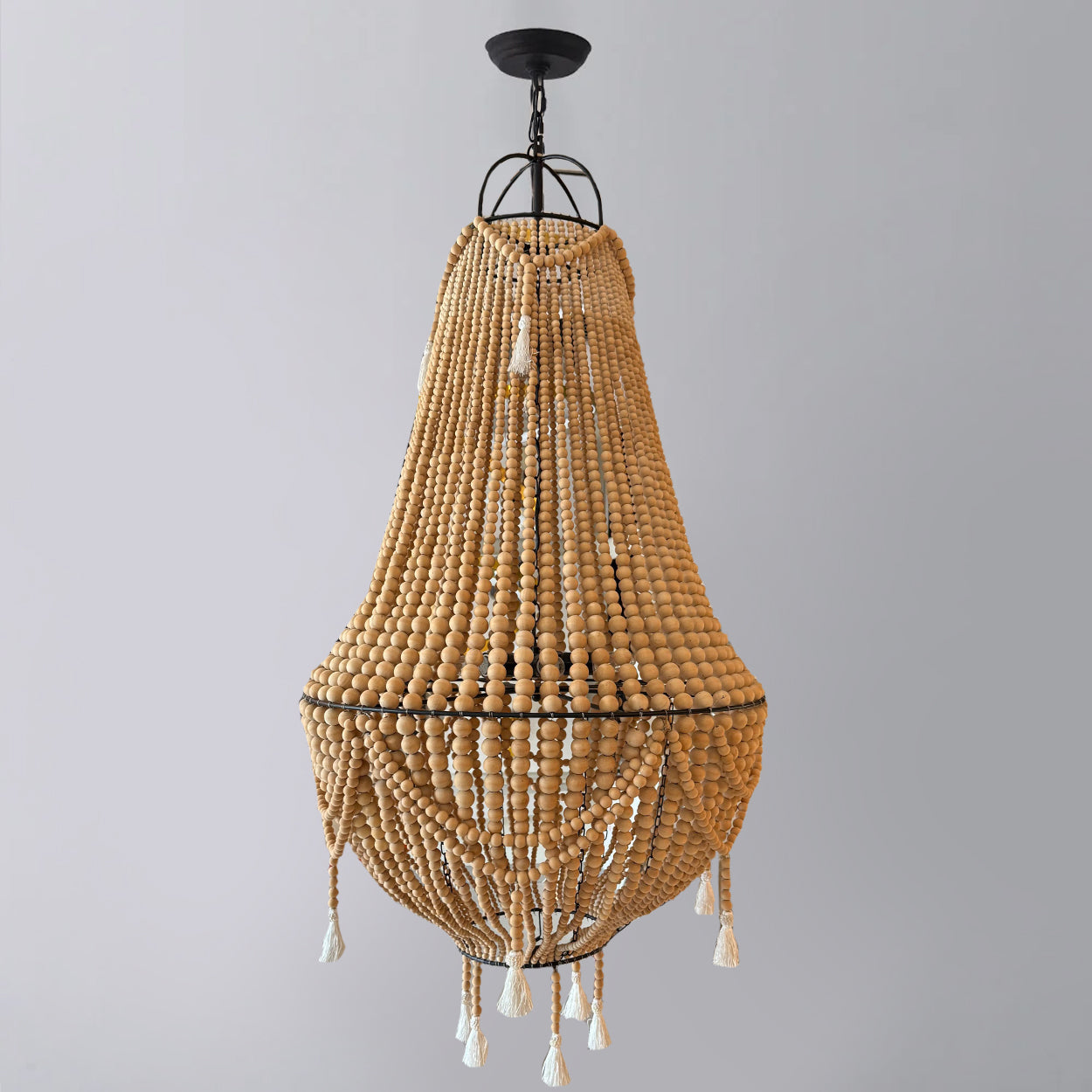 ANKUR BOHEMIAN DOUBLE HEIGHT WOOD AND METAL SPIRITUAL CHANDELIER