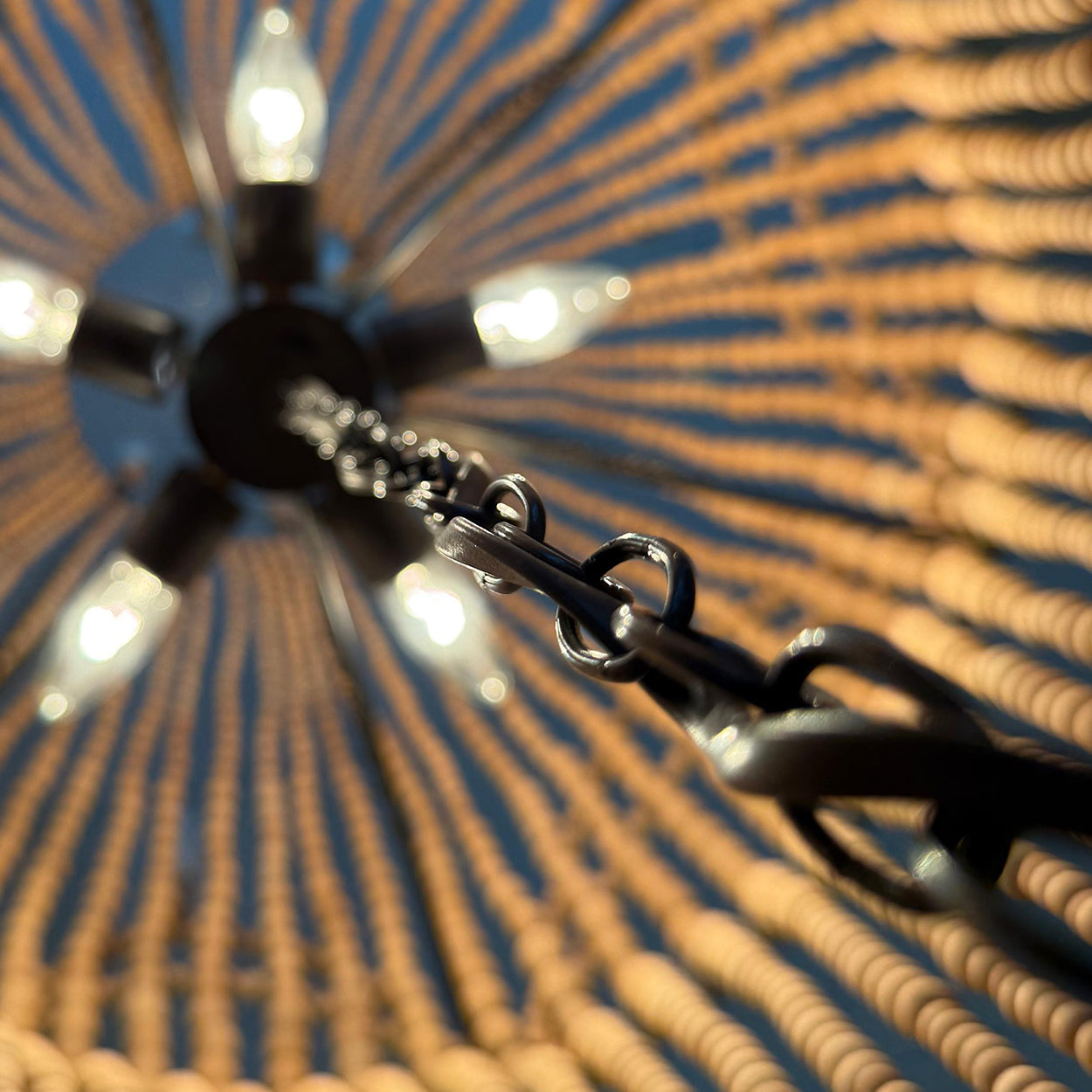 ANKUR BOHEMIAN DOUBLE HEIGHT WOOD AND METAL SPIRITUAL CHANDELIER