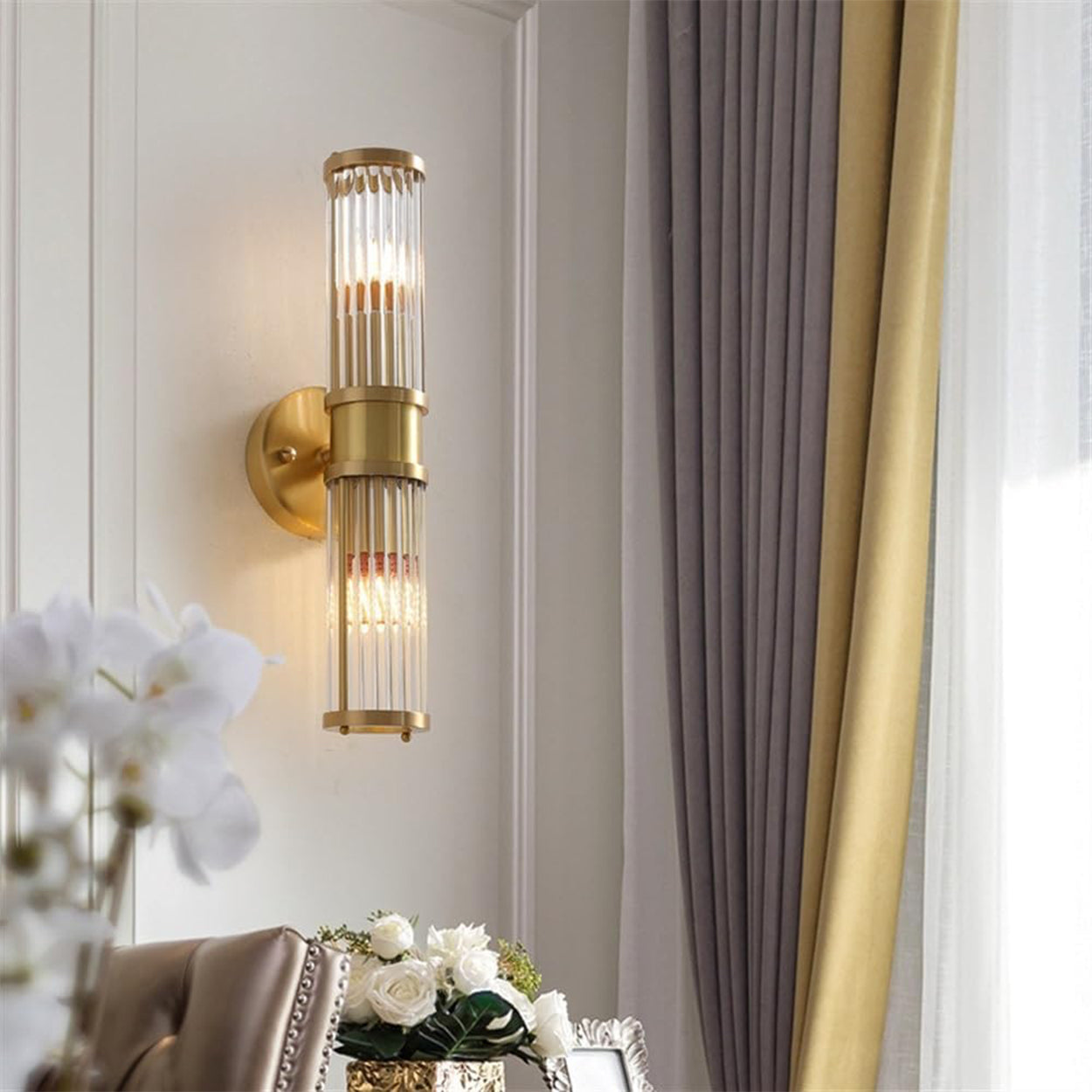 ANKUR ALESSIO VINTAGE STYLE METAL AND CRYSTAL WALL LIGHT