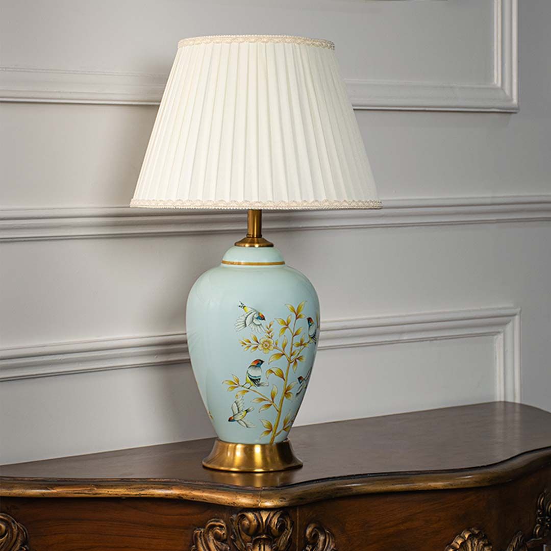 ANKUR KEYSTONE MODERN HAND PAINTED CERAMIC BEDSIDE TABLE LAMP