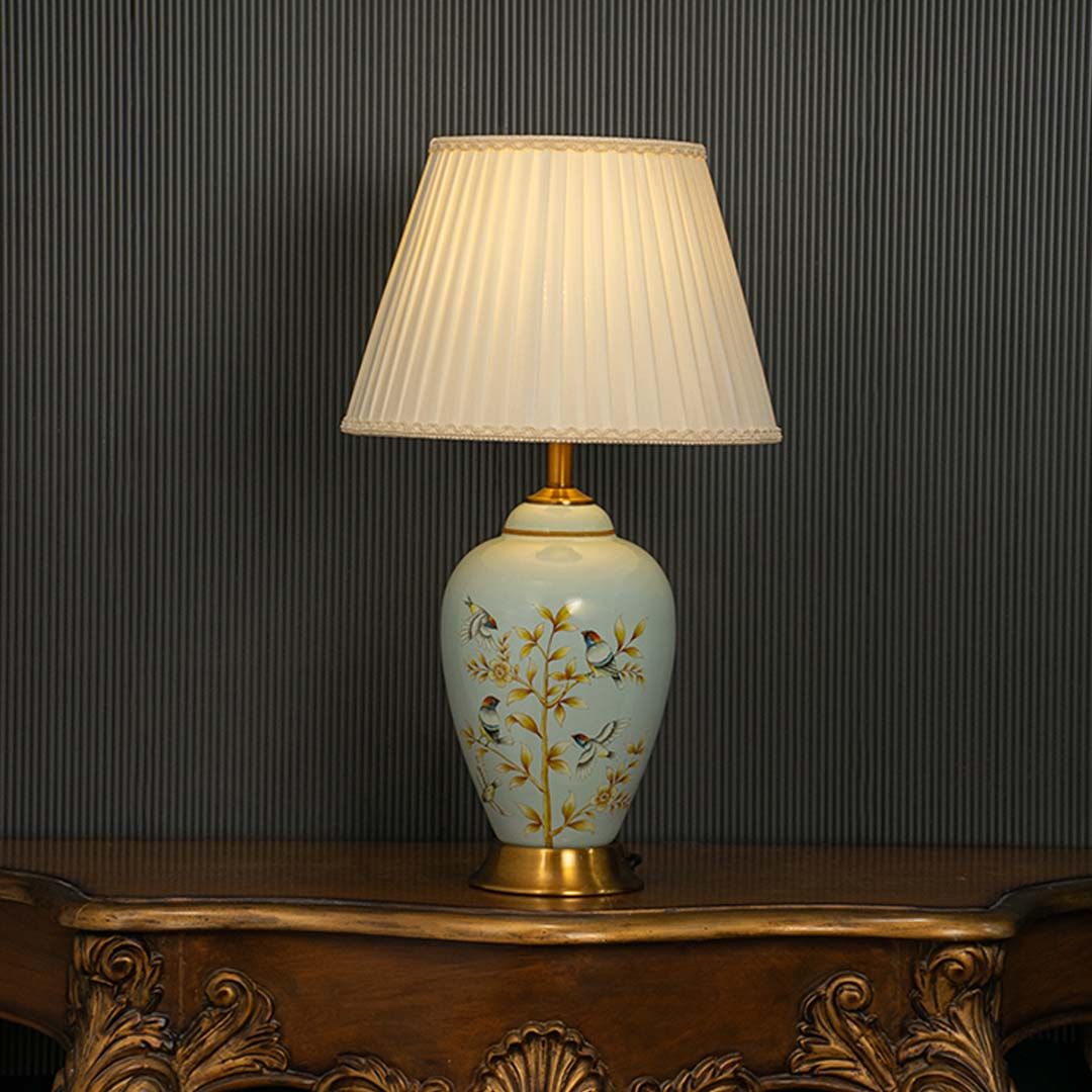 ANKUR KEYSTONE MODERN HAND PAINTED CERAMIC BEDSIDE TABLE LAMP