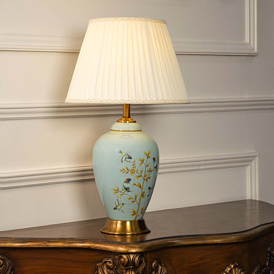 ANKUR KEYSTONE MODERN HAND PAINTED CERAMIC BEDSIDE TABLE LAMP