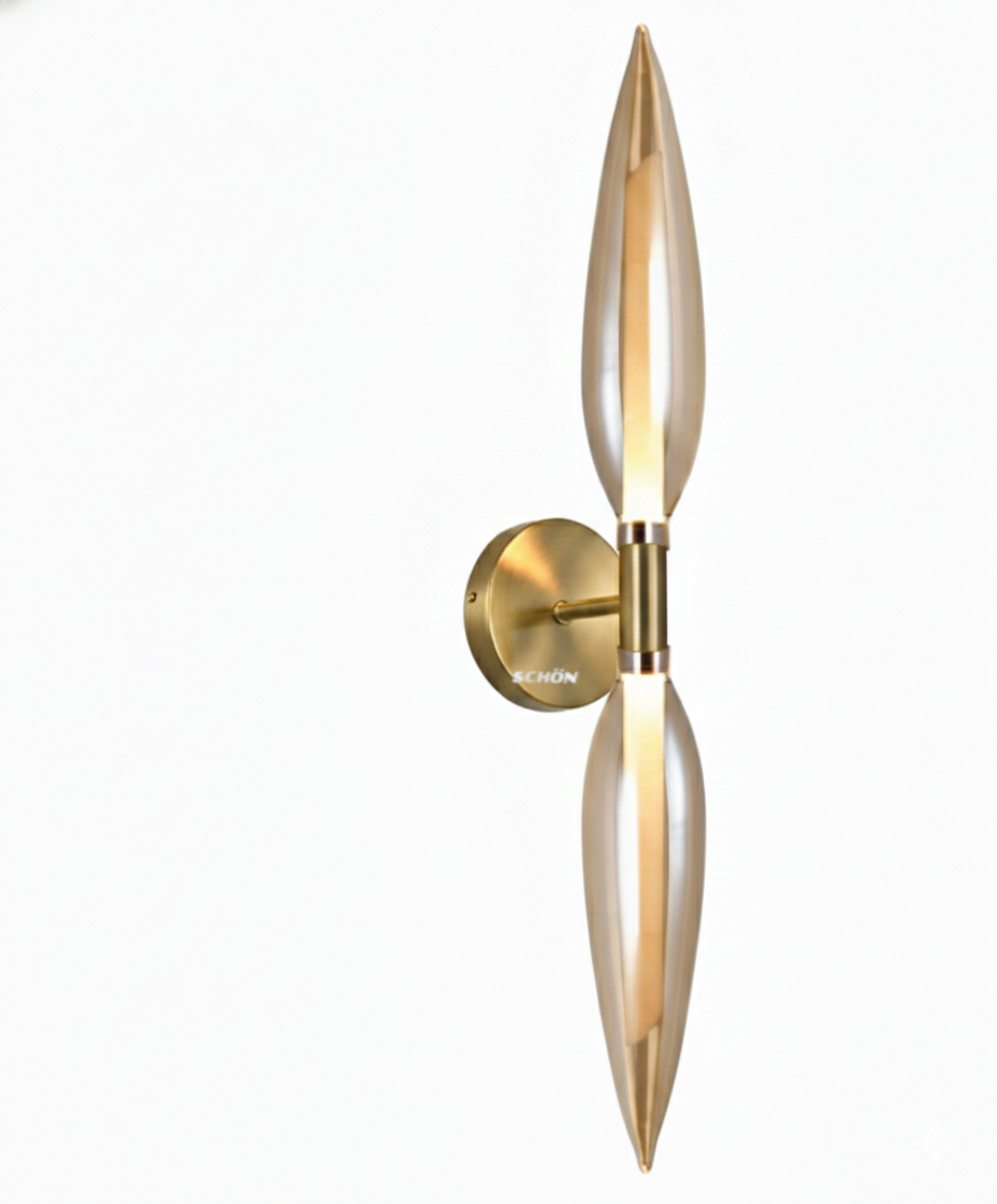 ANKUR CLEMATIS UP AND DOWN OPAL LINE ANTIQUE BRASS AND CONE GLASS UNIQUE DESIGN WALL LAMPS