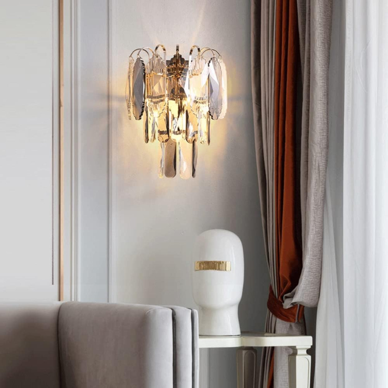 ANKUR LUMINAIRE SMOKE CROWN CRYSTAL WALL LIGHT