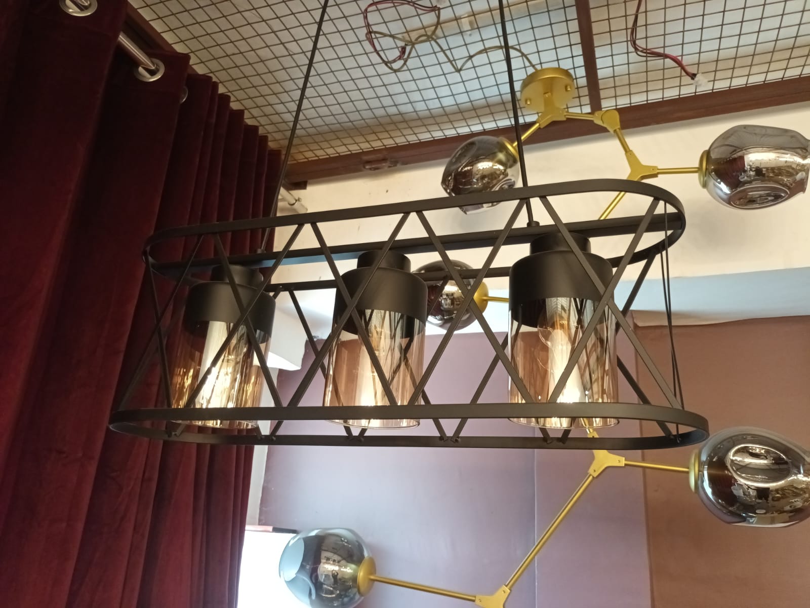 ANKUR BRONX 3 LIGHT RECTANGLE METAL CAGE CHANDELIER
