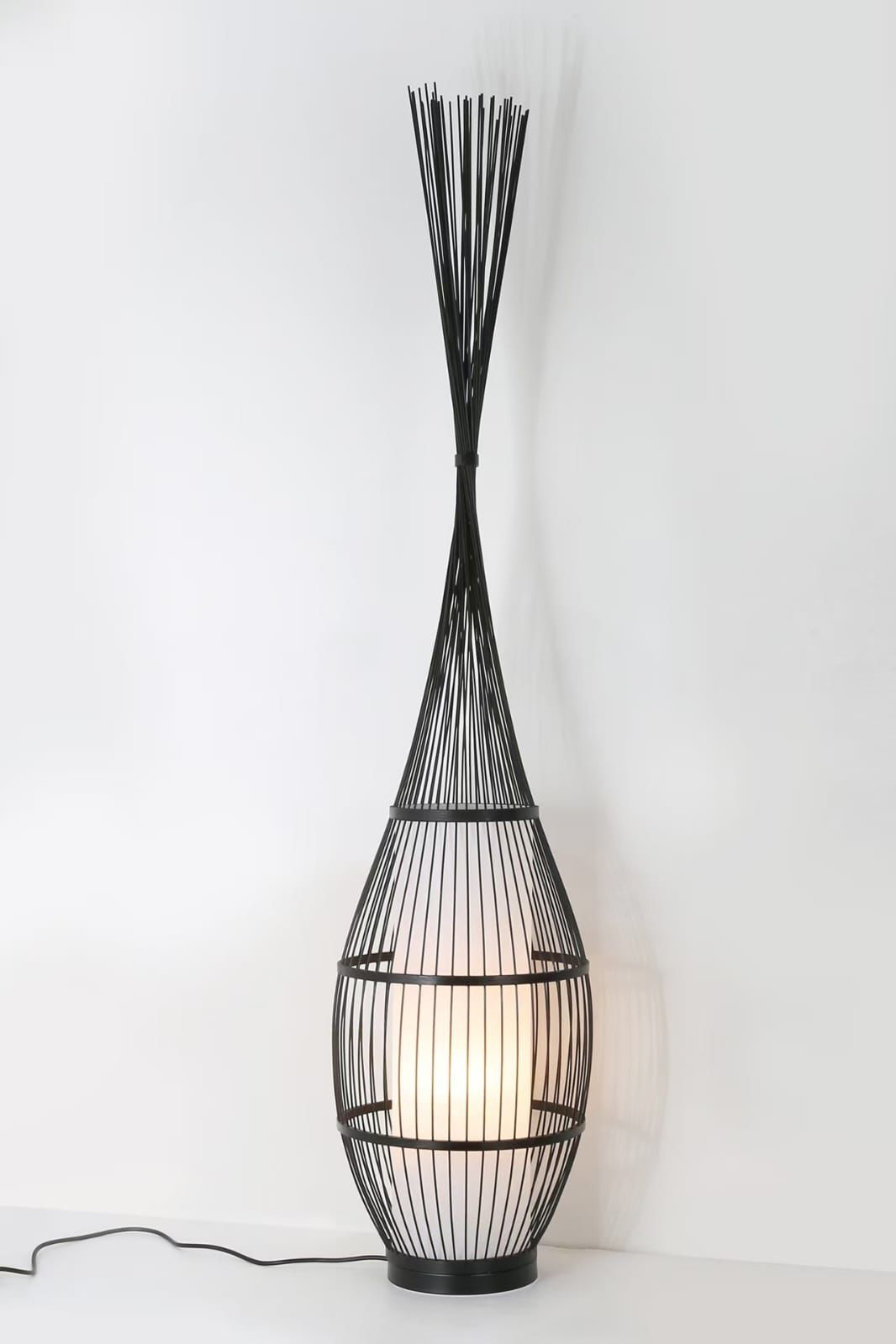 ANKUR CYGNET RUSTIC BOTTEL RATTAN FABRIC CAGE FLOOR LAMP
