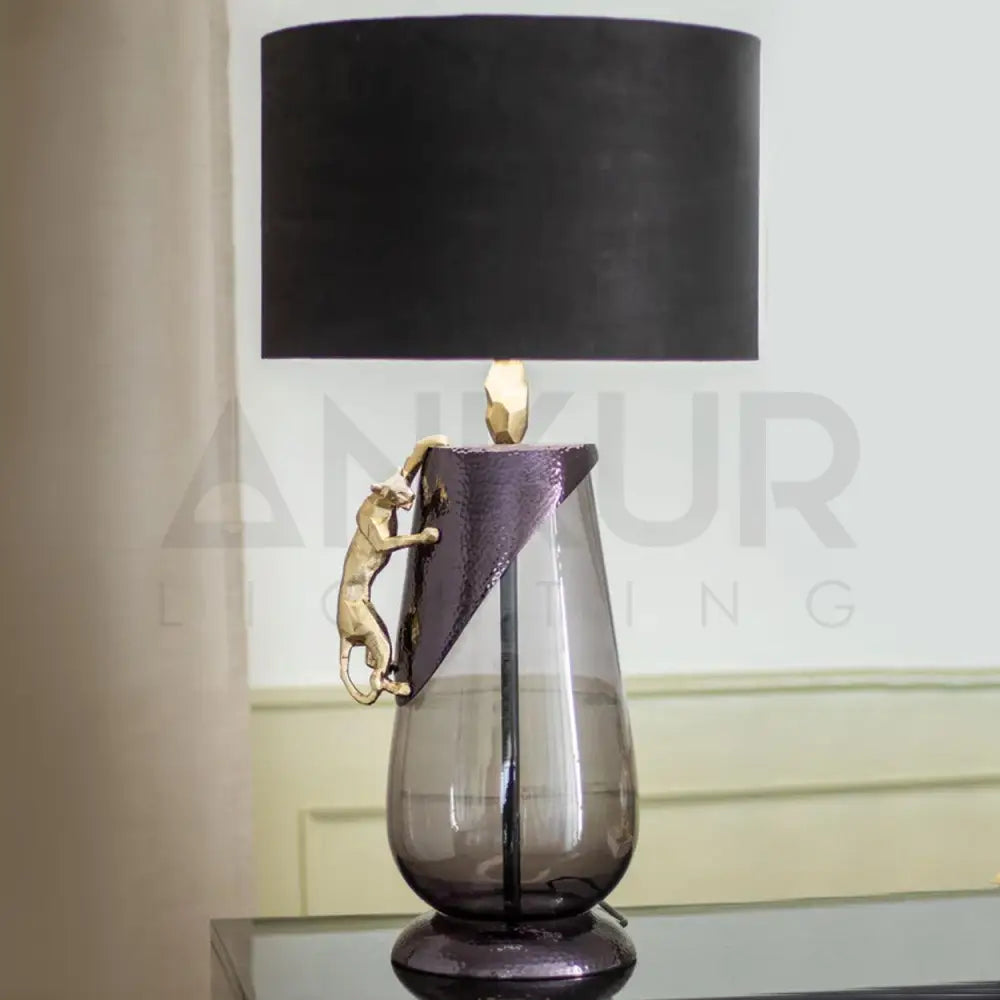 ABSTRACT PANTHER HAND MADE GLASS AND METAL TABLE LAMP - Ankur Lighting