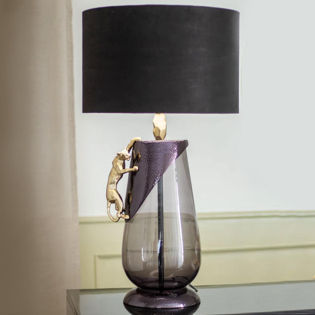 ABSTRACT PANTHER HAND MADE GLASS AND METAL TABLE LAMP - Ankur Lighting