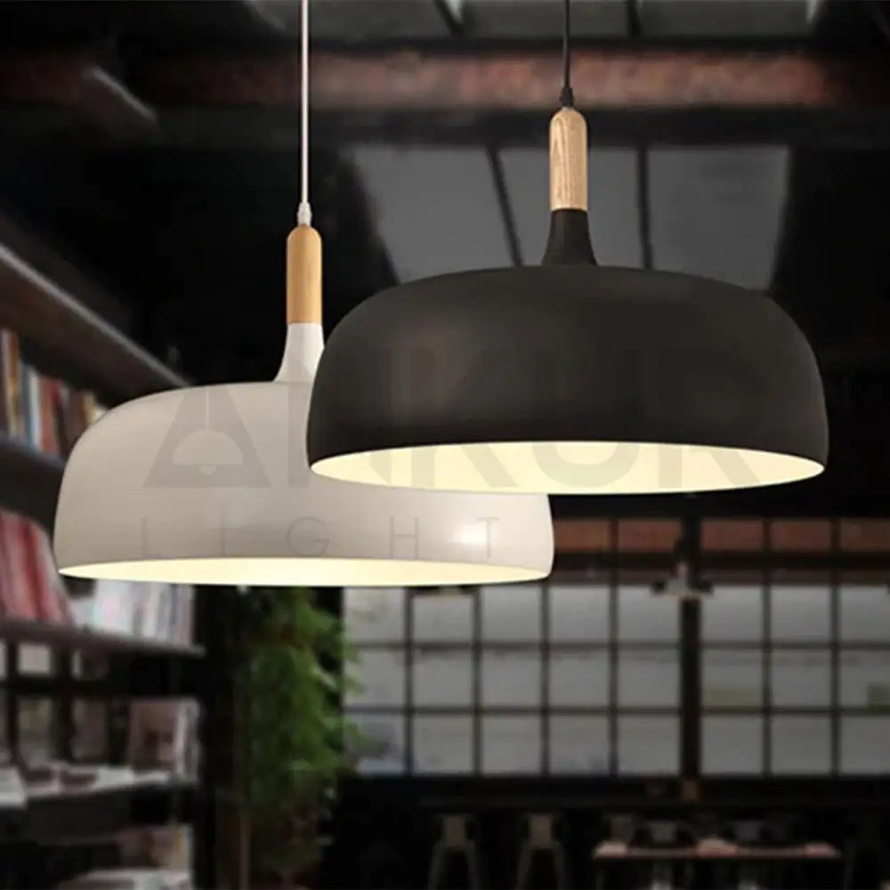 ACORN NORDIC STYLE METAL WITH WOOD TOP PENDANT LIGHT - Ankur Lighting