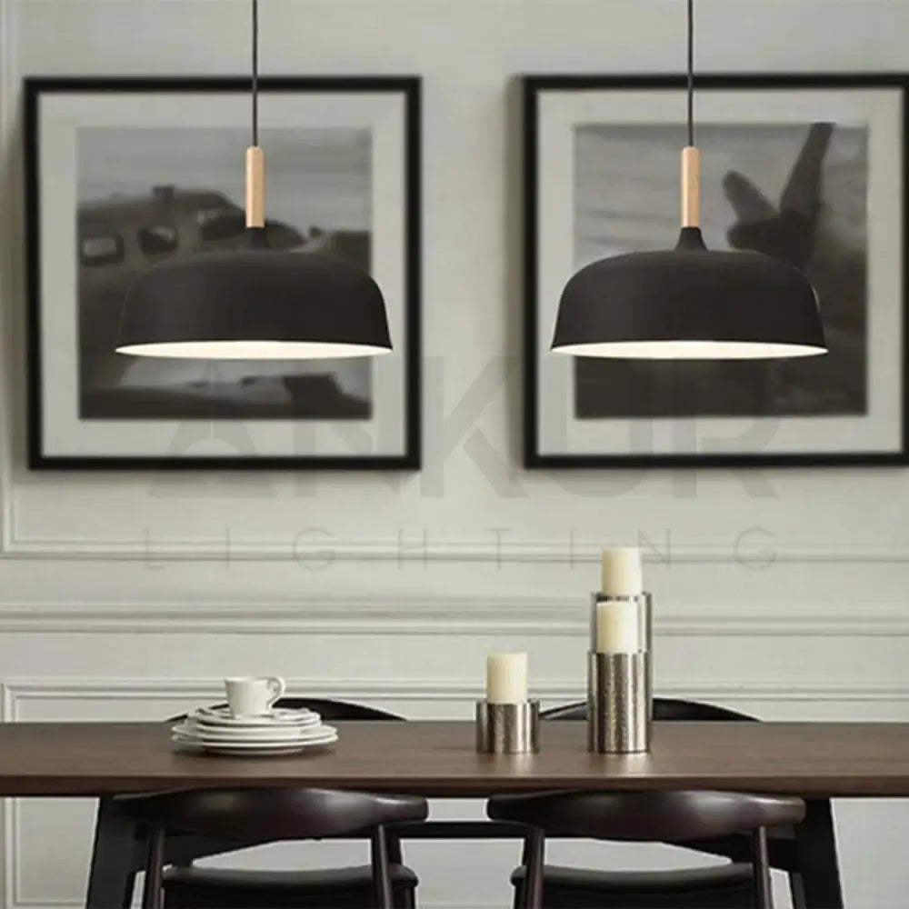 ACORN NORDIC STYLE METAL WITH WOOD TOP PENDANT LIGHT - Ankur Lighting