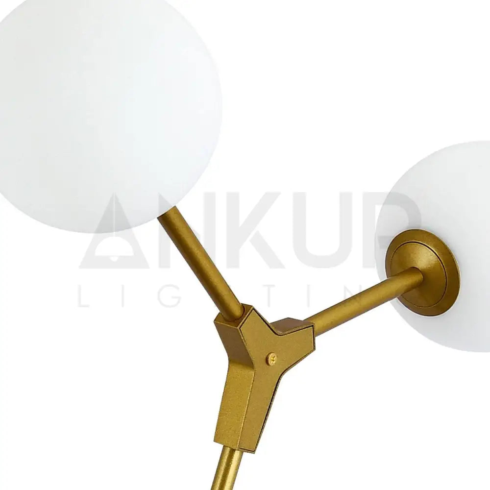 ANKUR 8 HEAD BRANCH WHITE GLOBE WITH GOLD METAL CHANDELIER - Ankur Lighting