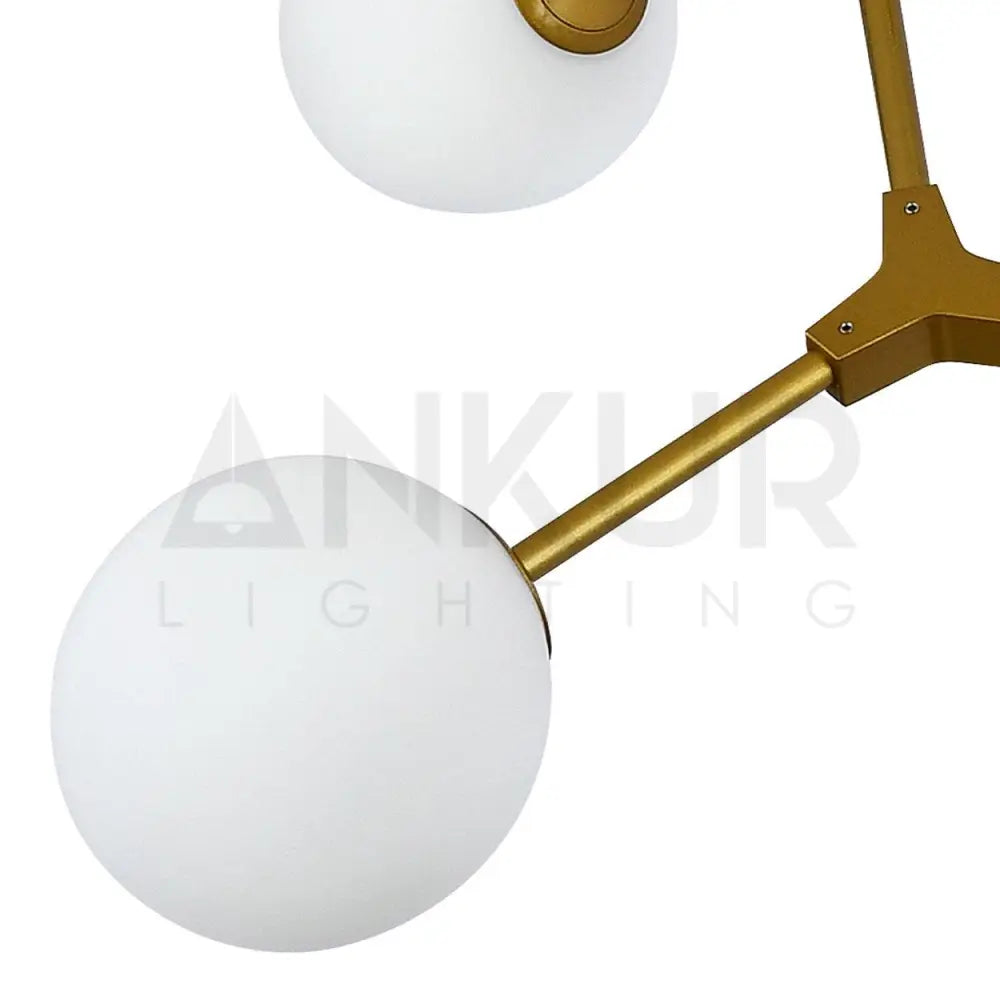 ANKUR 8 HEAD BRANCH WHITE GLOBE WITH GOLD METAL CHANDELIER - Ankur Lighting