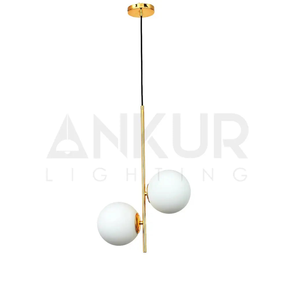 ANKUR ARIZONA 2 LIGHT MILKY GLOBE WITH GOLD METAL HANGING LIGHT - Ankur Lighting
