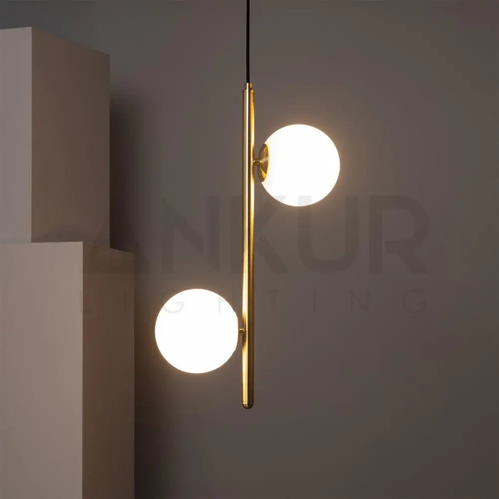 ANKUR ARIZONA 2 LIGHT MILKY GLOBE WITH GOLD METAL HANGING LIGHT - Ankur Lighting