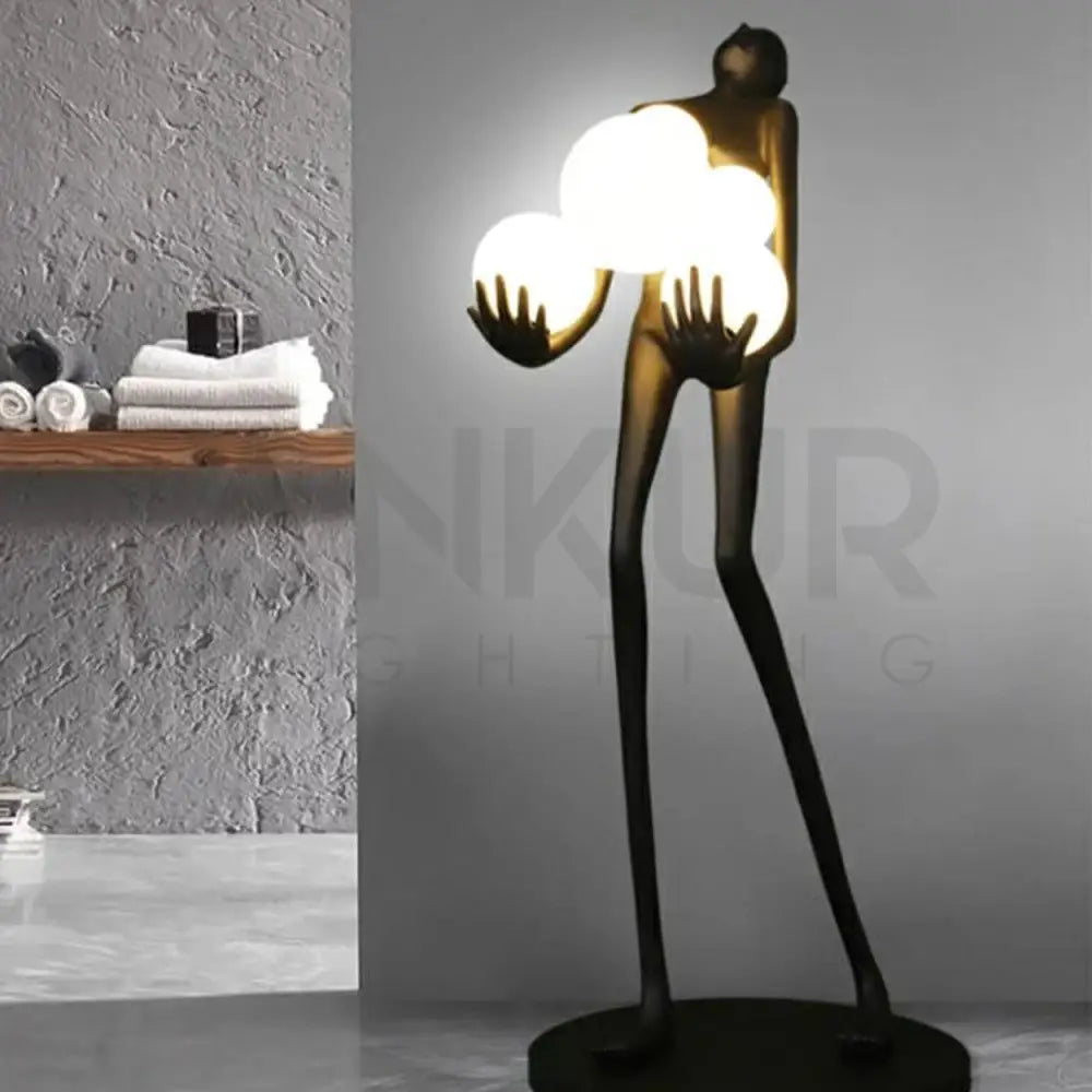 ANKUR BEAUTIFUL BLACK LADY SCULPTURE HOLDING LIGHT GLOBES FLOOR LIGHT - Ankur Lighting