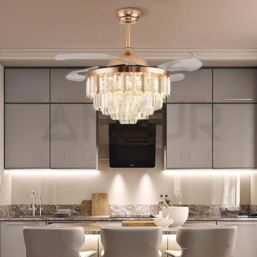 ANKUR BREEZO CRYSTAL LED CEILING FAN WITH CRYSTAL CHANDELIER AND REMOTE CONTROLLER 42 INCHES MODERM FANDELIER Fan