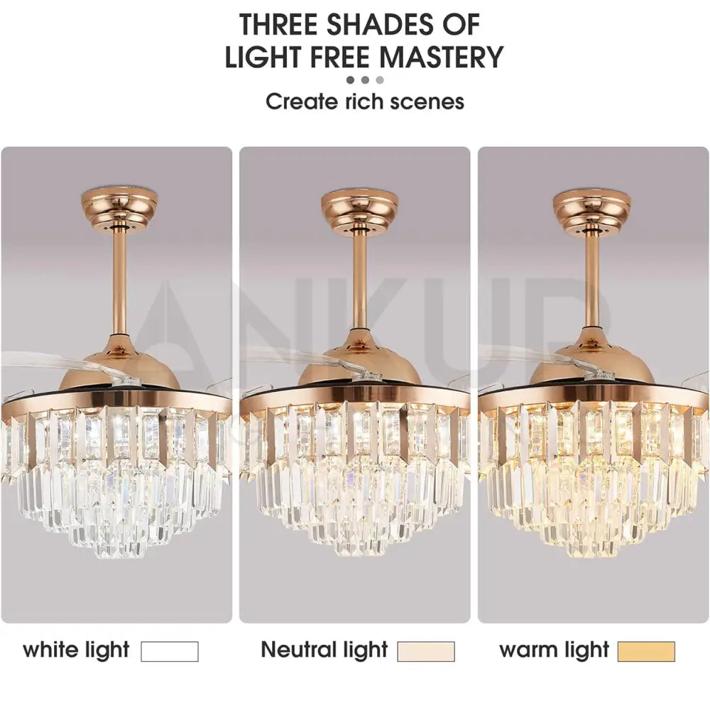 ANKUR BREEZO CRYSTAL LED CEILING FAN WITH CRYSTAL CHANDELIER AND REMOTE CONTROLLER 42 INCHES MODERM FANDELIER Fan