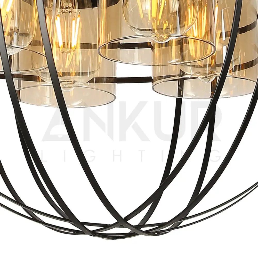 ANKUR BROOKLYN 4 LIGHT BLACK METAL SPHERE CAGE CHANDELIER - Ankur Lighting