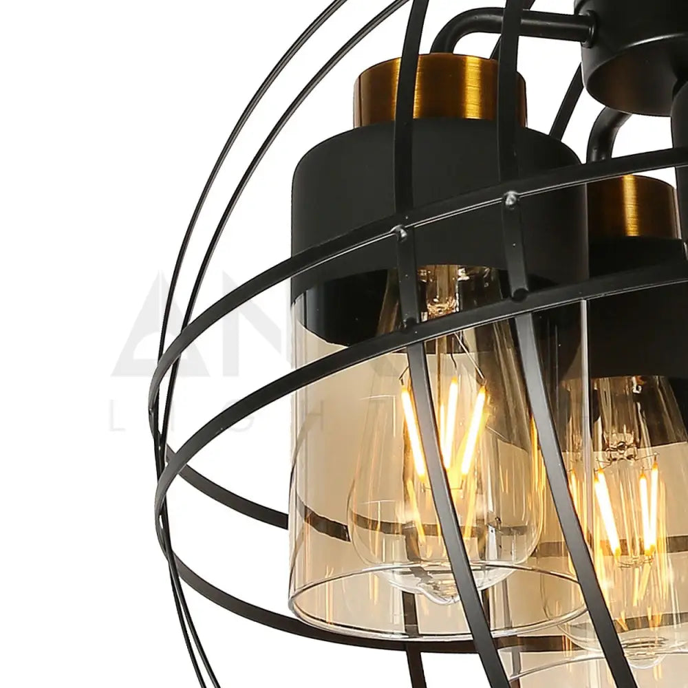 ANKUR BROOKLYN 4 LIGHT BLACK METAL SPHERE CAGE CHANDELIER - Ankur Lighting