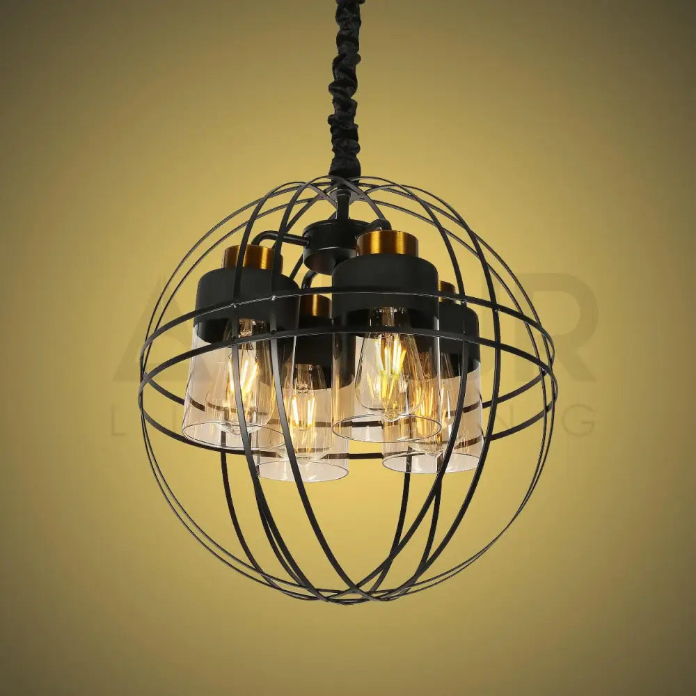 ANKUR BROOKLYN 4 LIGHT BLACK METAL SPHERE CAGE CHANDELIER - Ankur Lighting