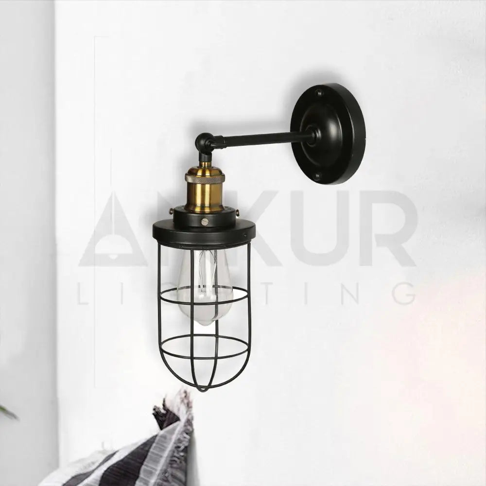 ANKUR BRUIT VINTAGE METAL WIRE CAGE WALL LIGHT - Ankur Lighting