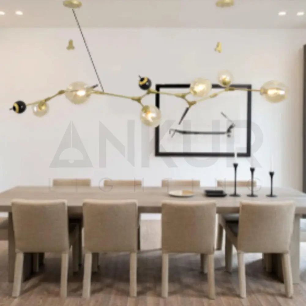 ANKUR BURST 6 LIGHT MODERN CONTEMPORARY GOLDEN CHANDELIER WITH AMBER/CHAMPAGNE GLASSES - Ankur Lighting