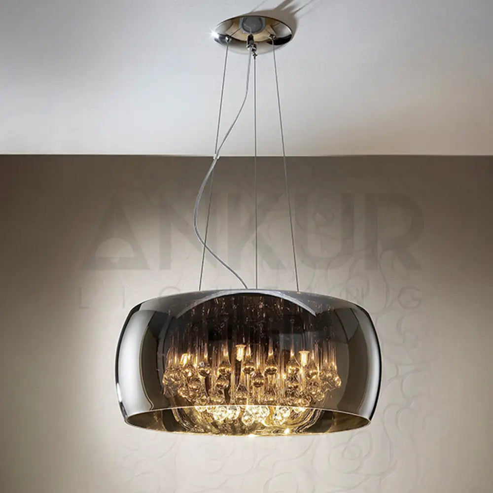 ANKUR DOMA PEARL GLASS DOME AND CRYSTAL LED HANGING CHANDELIER 500MM / SMOKE GREY Chandelier