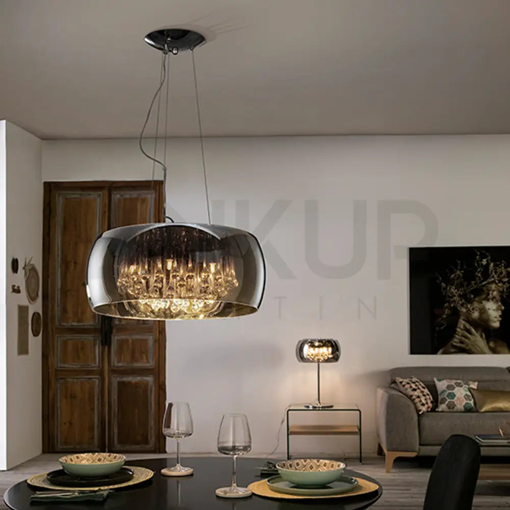 ANKUR DOMA PEARL GLASS DOME AND CRYSTAL LED HANGING CHANDELIER Chandelier