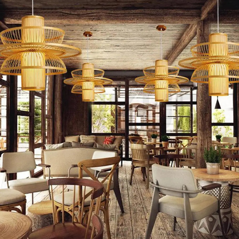 ANKUR ECLAIR NATURAL CANE AND FABRIC PENDANT LIGHT - Ankur Lighting