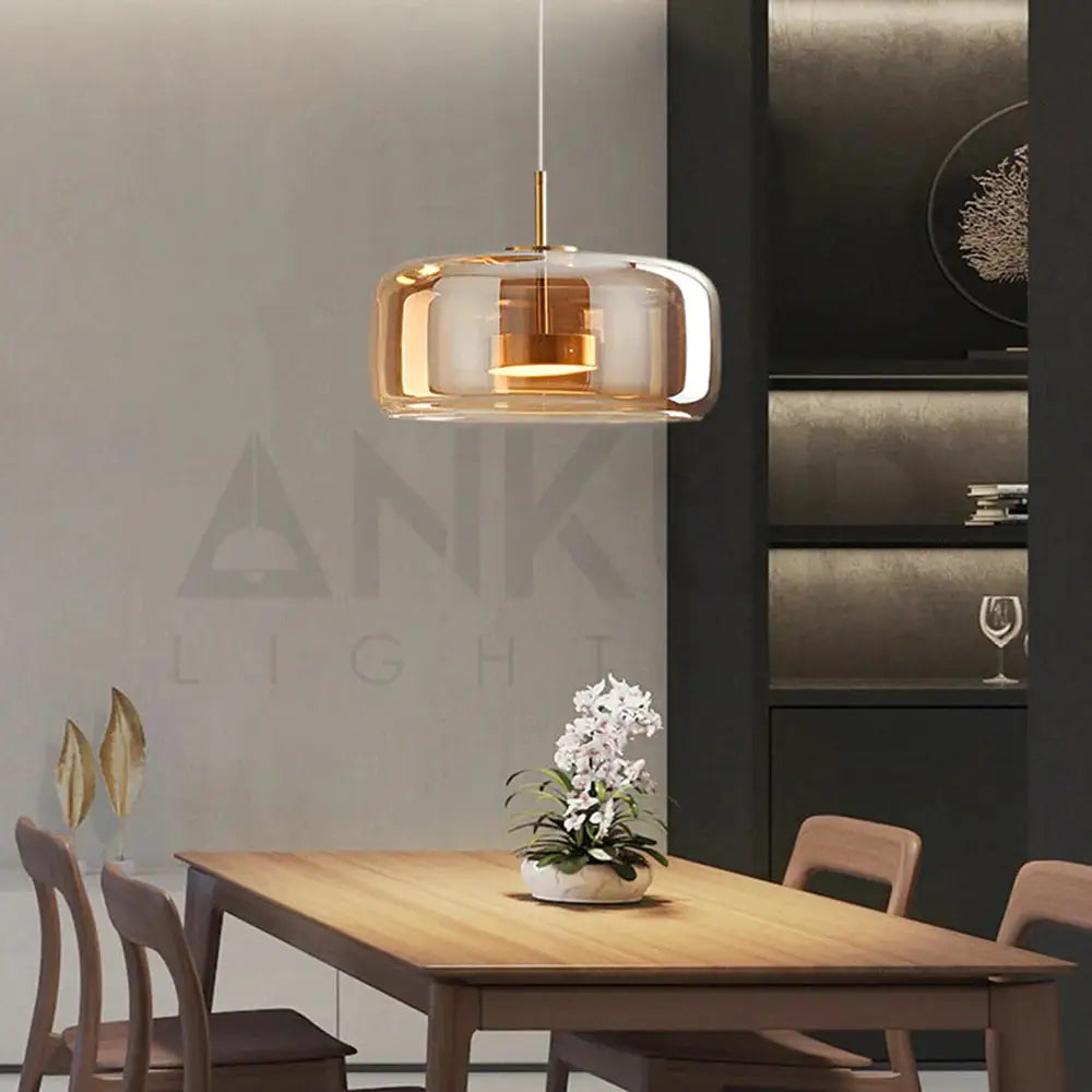 ANKUR ECLIPSE DOME MODERN GLASS WITH METAL LED PENDANT LIGHT AMBER Pendant Light