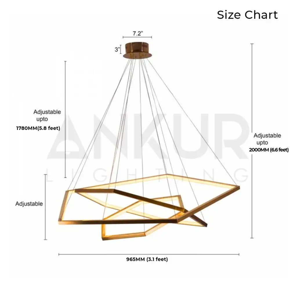ANKUR GEOM HEXAGON 3 RING CONTEMPORARY LED CHANDELIER - Ankur Lighting