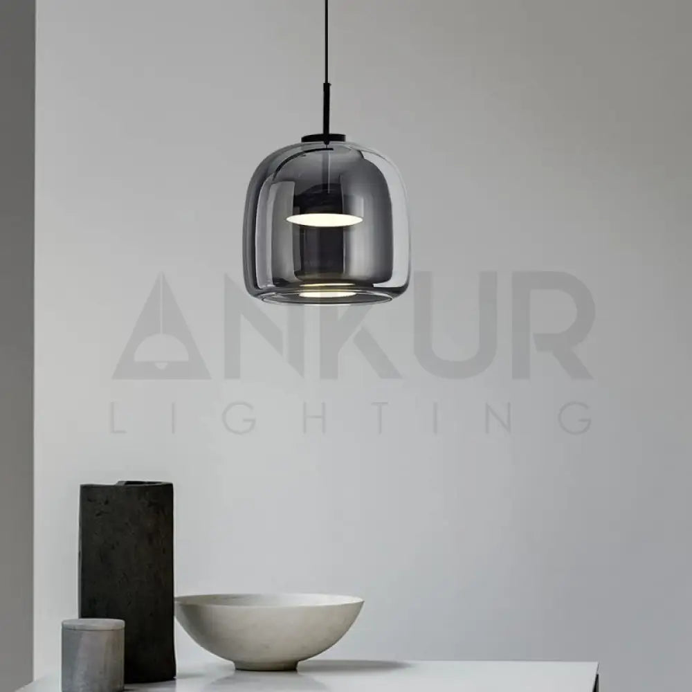ANKUR GLOW BELL MODERN GLASS WITH METAL LED PENDANT LIGHT SMOKE GREY Pendant Light