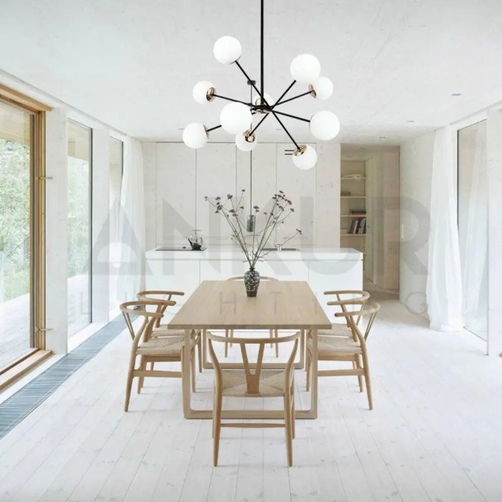 ANKUR HYDRON 10 LIGHT METAL AND MILKY GLOBE CHANDELIER - Ankur Lighting